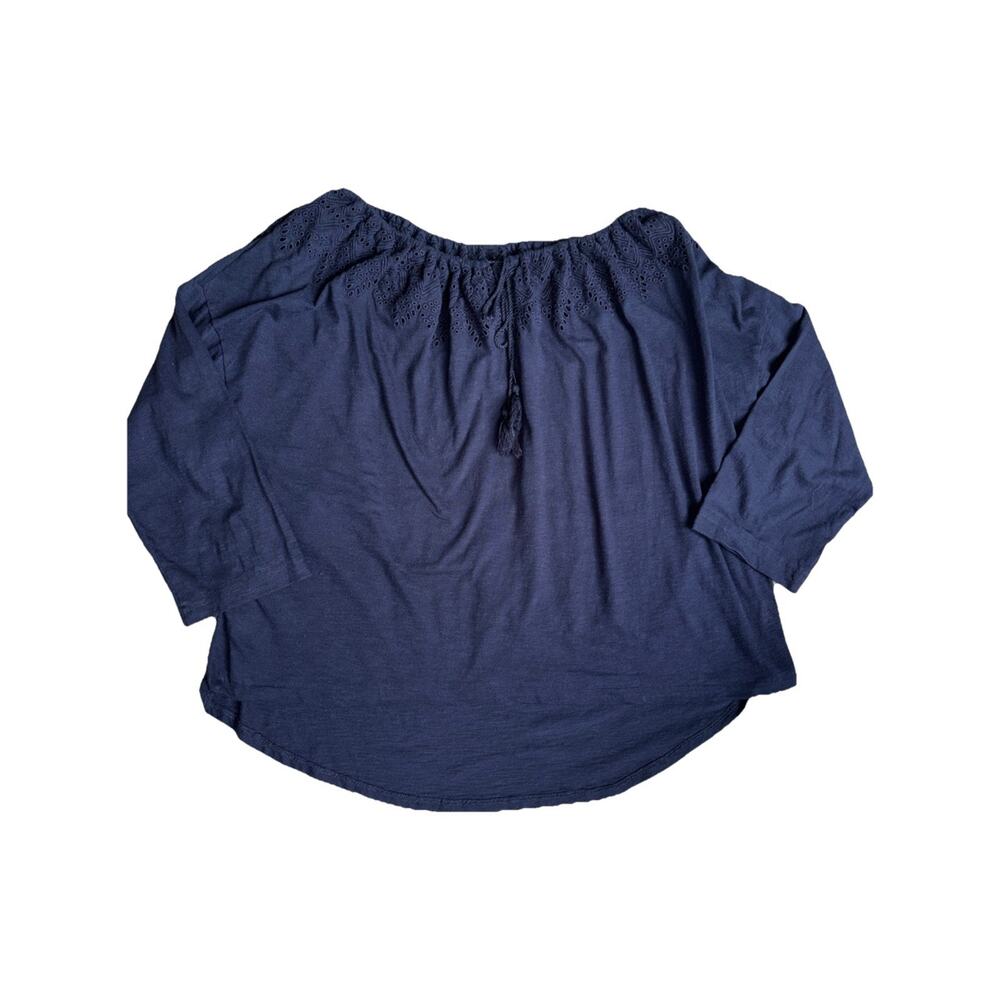 Ann Taylor LOFT Women's Navy Blue Long Sleeve Top Size X-Large Peasant Cotton